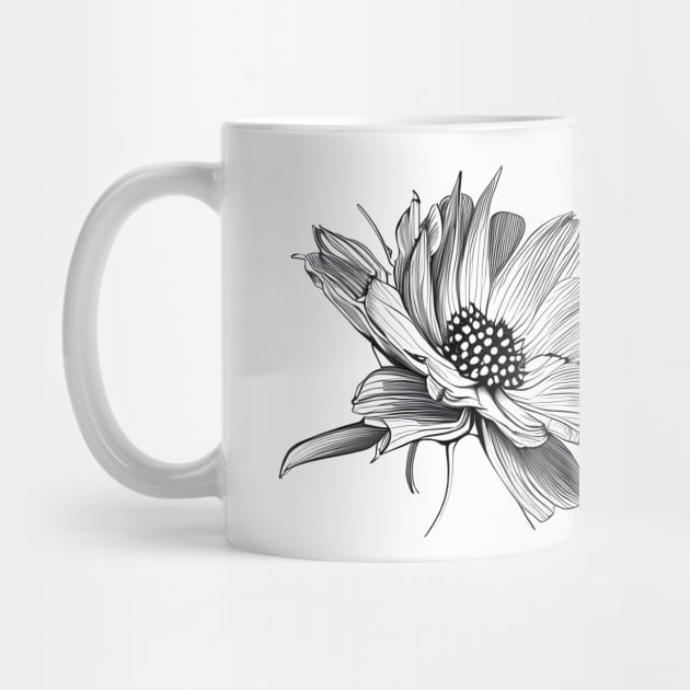 Black & White Digital Flower Drawing by Prairie Ridge Designs